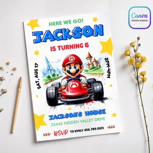 Birthday invite boy girl, Super Mario Bros Movie invitation, instant download, Video Game Birthday invite template, Mario Kart