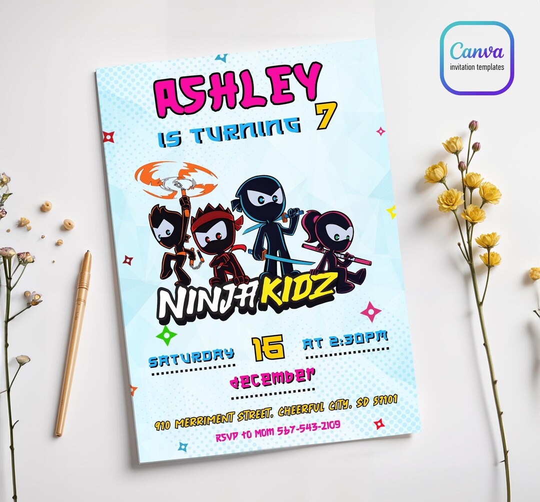 Ninja Kidz Editable Printable Invitation, Boy Girl Birthday Invitation ...