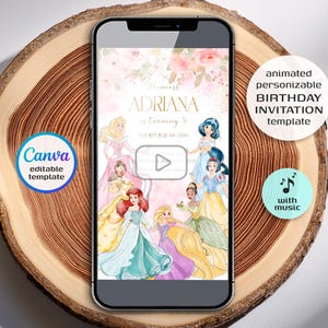 Princess girl birthday invitation, editable Castle personalizable mobile invite, Once Upon A Time Royal Party
