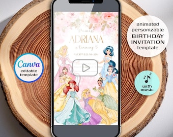 Princess girl birthday invitation, editable Castle personalizable mobile invite, Once Upon A Time Royal Party