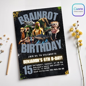Italian Brainrot Meme Birthday Invitation, Funny Digital Party Card, Pizza Theme Invite, Skibidi-Tralalero Viral Evite for Teens