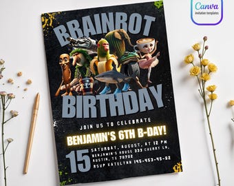 Italian Brainrot Meme Birthday Invitation, Funny Digital Party Card, Pizza Theme Invite, Skibidi-Tralalero Viral Evite for Teens