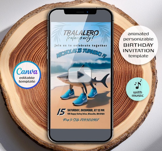 Italian Brain Rot invitation, Tralalelo Tralala invitation, mobile editable tik tok meme birthday invite, funny shark brainrot party