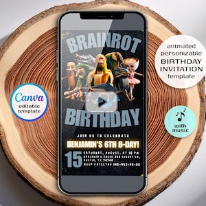 Italian Brainrot Meme Birthday Invitation, Funny Digital Party Card, Pizza Theme Invite, Skibidi-Tralalero Viral Evite for Teens