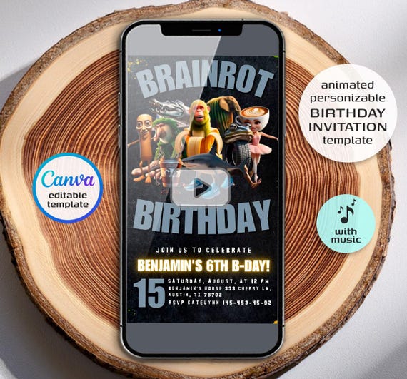 Italian Brainrot Meme Birthday Invitation, Funny Digital Party Card, Pizza Theme Invite, Skibidi-Tralalero Viral Evite for Teens