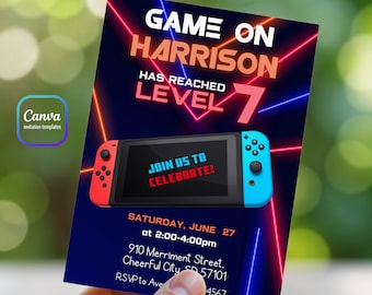 Editable switch invite, Printable Gamer birthday invitation, video game party, boy birthday, digital template