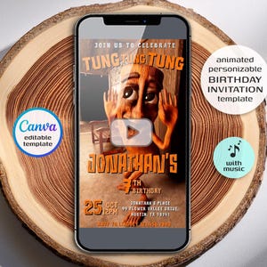 Italian Brain Rot invitation, Tung Tung Sahur invitation, mobile invitation editable tik tok meme birthday, funny shark brainrot party