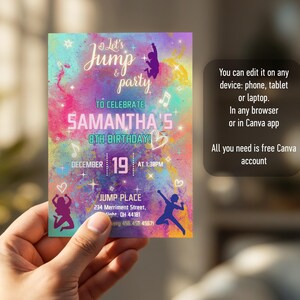 Editable Jump Invite, Trampoline Birthday Invitation, Boy Girl Birthday ...
