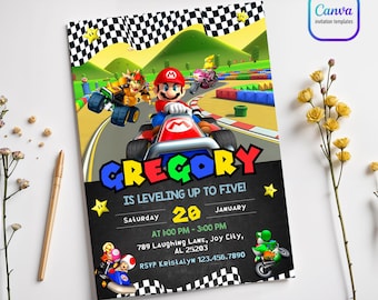 Birthday invite boy girl, Super Mario Bros Movie invitation, instant download, Video Game Birthday invite template, Mario Kart