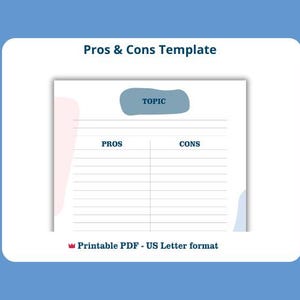 Pros and Cons List Template | Printable & Digital | Decision-Making Planner | Minimalist Design | Instant Download