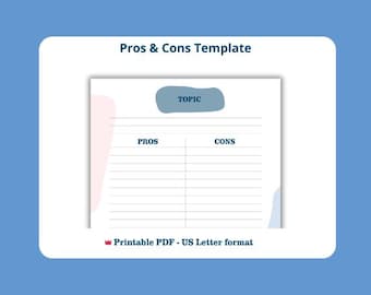 Pros and Cons List Template | Printable & Digital | Decision-Making Planner | Minimalist Design | Instant Download