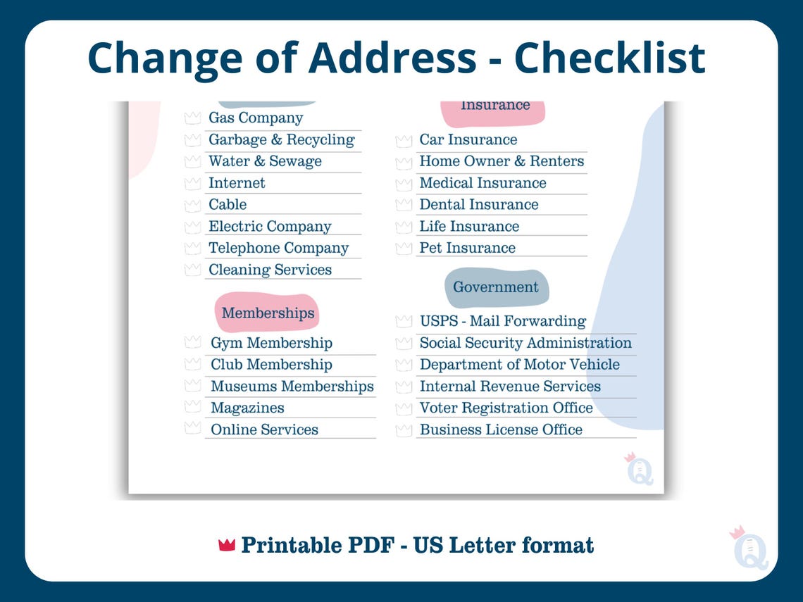 Change of Address Checklist | Moving Checklist | Address Change