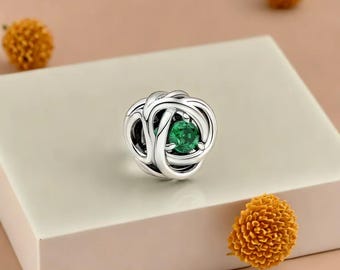 May Birthstone Eternity Circle Silver Charm May Round Birthstone Bracelet Charm Unique Birthday Gift, Women Jewellery Bracelet Charm