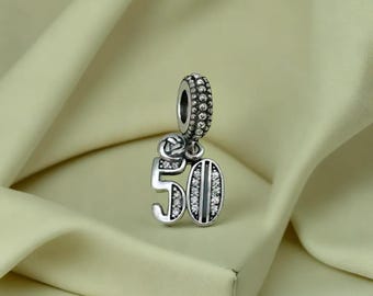 50th Celebration Dangle Charm Sparkling Rhinestone Bracelet Charms for Women Trending Birthday & Anniversary Jewellery 50th Birthday Charm