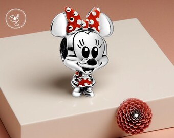 Silver Minnie Mouse Dotted Dress & Bow Charm Gift For Her
