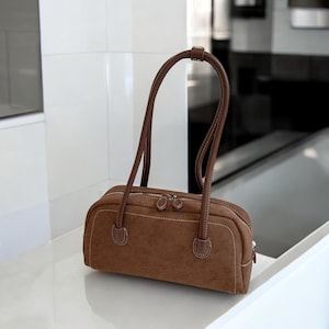 Suede Shoulder Bag for Women - Multi Pocket Faux Suede Handbag - Crossbody Purse, Zipper Tote, Shoulder Satchel, Underarm Bag