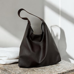 Black Leather Tote Bag for Women - Leather Sling Shoulder Bag - Stylish Top Handle Handbag - Work Bag, Shopping Bag, Birthday Gift Idea