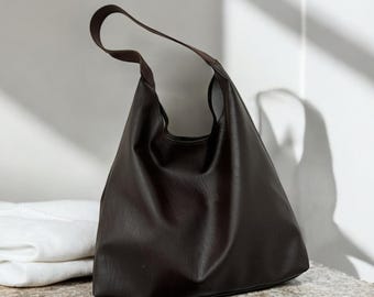 Black Leather Tote Bag for Women - Leather Sling Shoulder Bag - Stylish Top Handle Handbag - Work Bag, Shopping Bag, Birthday Gift Idea