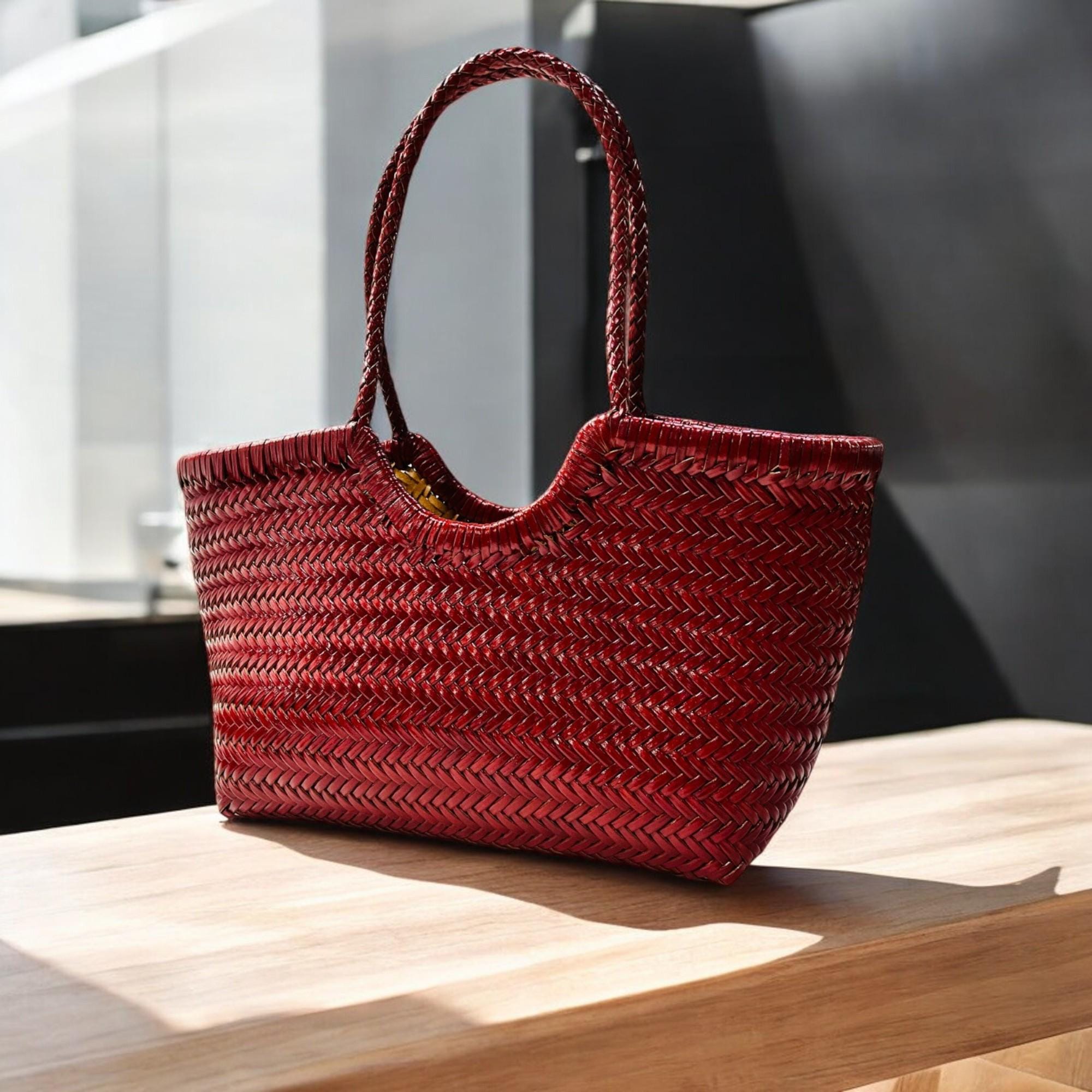 ALTICA Genuine Leather Hand-Woven Bamboo Style Tote Bag for Women - MONALISA | Chic Ladies’ Shoulder Bag, Boho Style, Unique Gift Idea