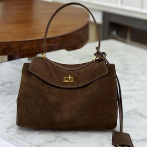 Soft Suede Tote Bag for Women - Slouchy Leather Shoulder Bag - Stylish Everyday Handbag - Lightweight Suede Purse for Work or Travel