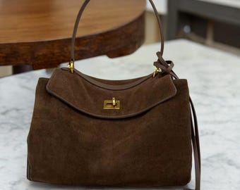 Soft Suede Tote Bag for Women - Slouchy Leather Shoulder Bag - Stylish Everyday Handbag - Lightweight Suede Purse for Work or Travel