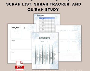 Quran Journal Digital Printable - A4, A5, US Letter | Islamic Study Planner | Surah Tracker | Tafsir Notes | Quran Reflection Template