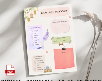 Digital RAMADAN planner, watercolor planner, Cute Islamic gift, Salah and Good Habbits checklist, Quran tracker, Quran quote, Printable PDF
