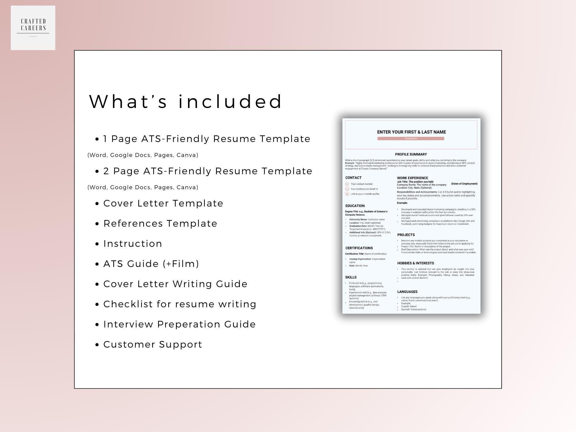 ATS Friendly Resume Template for Microsoft Word and Google Docs, Cover ...