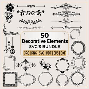 50 個の装飾要素 SVG | テキスト区切り SVG | 装飾アート バンドル | 装飾品 SVG | 装飾 SVG | 装飾要素 SVG