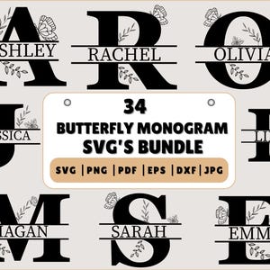 Fonte Butterfly Monogram | Monograma dividido Butterfly SVG | Butterfly Svg | Pacote Butterfly Svg | Gráfico de letra Butterfly | Monograma de nome