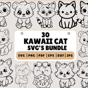 süße Katze SVG | Kawaii Kitty Clipart | Katze svg Bundle | Kawaii Katze svg Dateien | svg für Katzenliebhaber | Silhouette | Cricut Schneidemaschine png