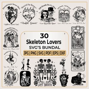 Liefhebbers bundel SVG | The Lovers tarotkaart svg | Skelet liefhebbers svg | Valentijn skeletten svg | Tarotkaart svg