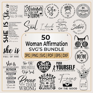 Frau Affirmation SVG Bundle | Sie ist ich SVG | Frauen Empowerment Bündel | Inspirierende geschnittene Schrift für Frauen | Positive Zitate | Mädchen-Zitate svg