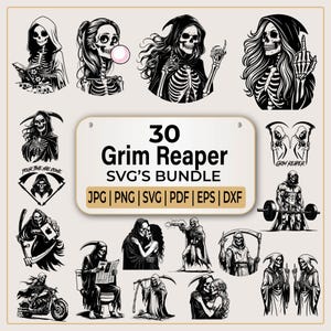 Grim Reaper in formato SVG / Grim Reaper carino in formato SVG / Grim Reaper horror in formato SVG / Grim Reaper decalcomania in formato SVG / Grim Reaper clipart / Pacchetto SVG horror / SVG PNG
