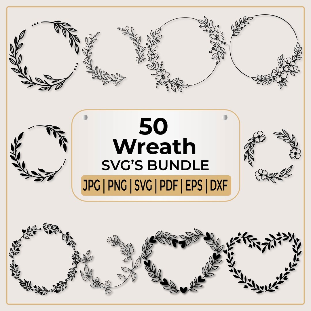 50 Wreath Svg Bundle | Circle Svg Bundle | Floral Wreath Bundle | Heart ...