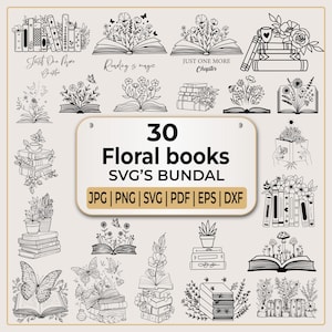 Libro floral SVG / Paquete de libros SVG / Libro con flores SVG / Paquete de libros para amantes de los libros SVG / Paquete de libros con flores silvestres SVG / Libro abierto SVG
