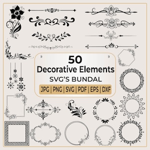 50 dekorative Elemente SVG | Dekoratives Kunst-Bundle | Ornamente svg | Schnörkel SVG | Dekorative Elemente SVG | Text Trenner SVG