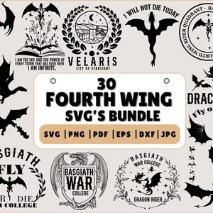 Basgiath War College Bündel | Vierte Flügel Bundle zwart | Eisenflamme PNG | Drachenreiter | Basgiath Clipart | violettes Sorrengail | Xaden Riorson