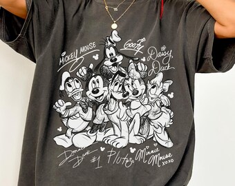 Comfort Colors® Vintage Mickey And Friends Signature Shirt, Mickey Minnie Donald Daisy Goofy Pluto Retro Tee Epcot Disney Trip Tee