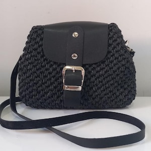 Stylish and fashionable accessory gift, Hand-woven summer bag,Black small bag,Gifts for women, Paper rope hand knitted natural bag,night bag