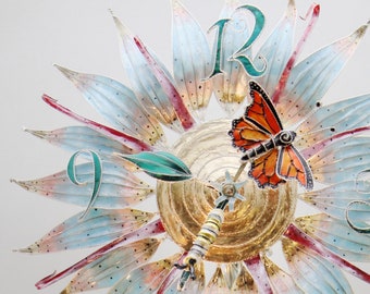 Monarch Butterfly Flower Clock Sculpture