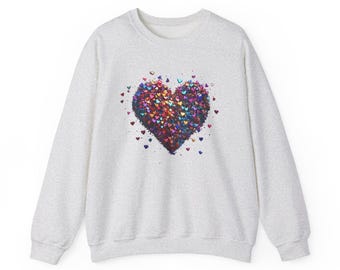 Colorful Heart Crewneck Sweatshirt, Cozy Unisex Sweater for Valentine's Day, Birthday Gift, Love, Fashion Statement, Casual Wear