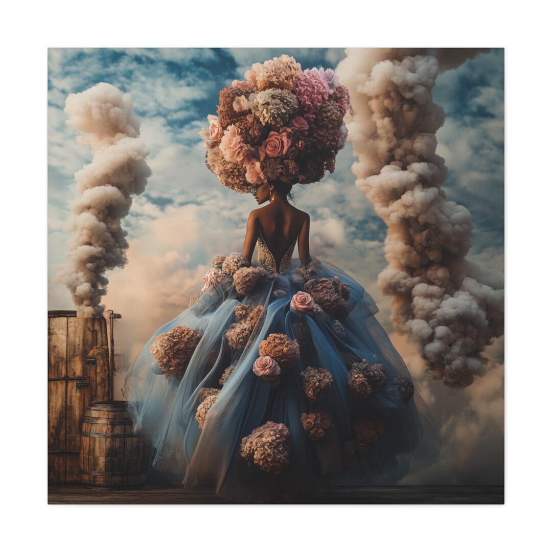 Floral Fantasy Art Print, Dreamy Wall Décor, Flower Girl Canvas Artwork ...