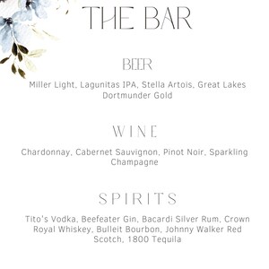 Menú del bar de bodas