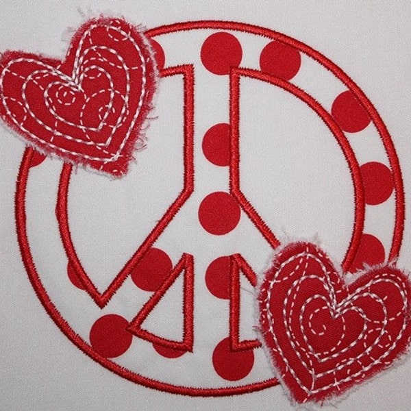 66 Heart Peace Sign Machine Embroidery Applique Design