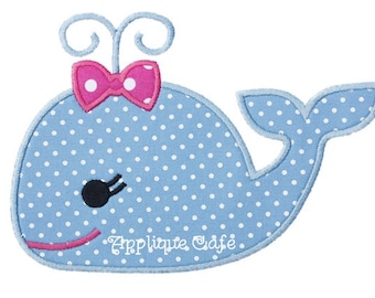 488 Girly Whale Machine Embroidery Applique Design