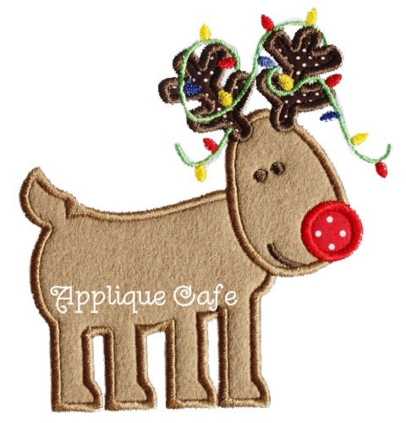 236 Rudolph With Lights Machine Embroidery Applique Design Etsy