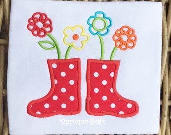 986 Rain Boots and Flowers Machine Embroidery Applique Design