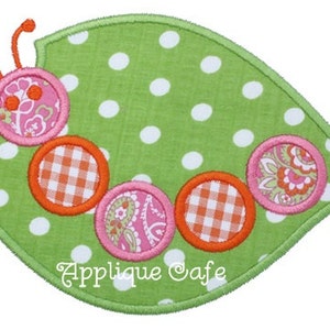 632 Caterpillar on leaf Machine Embroidery Applique Design