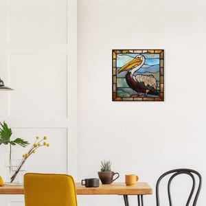 Guardian of Sanctuary, Stained Glass Canvas Art of a Noble Pelican, Faux Stained Glass Artwork image 4
